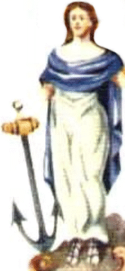 Hope holding an anchor; the dexter supporter in Cape Towns 1899 arms