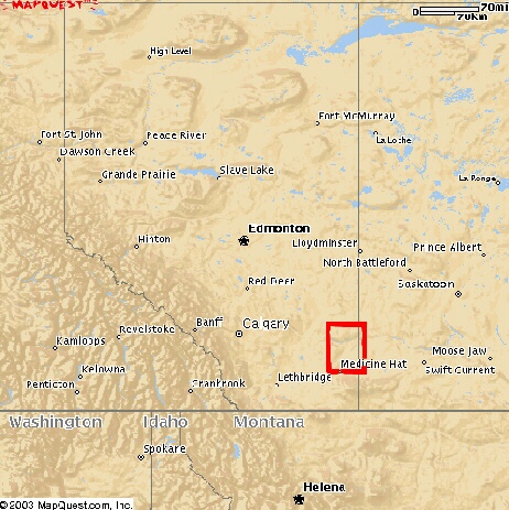 Map of Alberta with the Corner marked