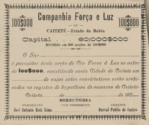 APLICE DA COMPANHIA FORA E LUZ DE CAETIT