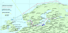 Mapa de planejamento dos Blue Seals compreendendo a rea de operaes, e as possveis rotas a serem empregadas pelo inimigo, bem como as movimentaes iniciais da fora de submarinos da OTAN.