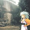 Ryoko perto da caverna que realmente existe em Okayama