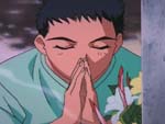 Tenchi reza diante da lápide de sua mãe