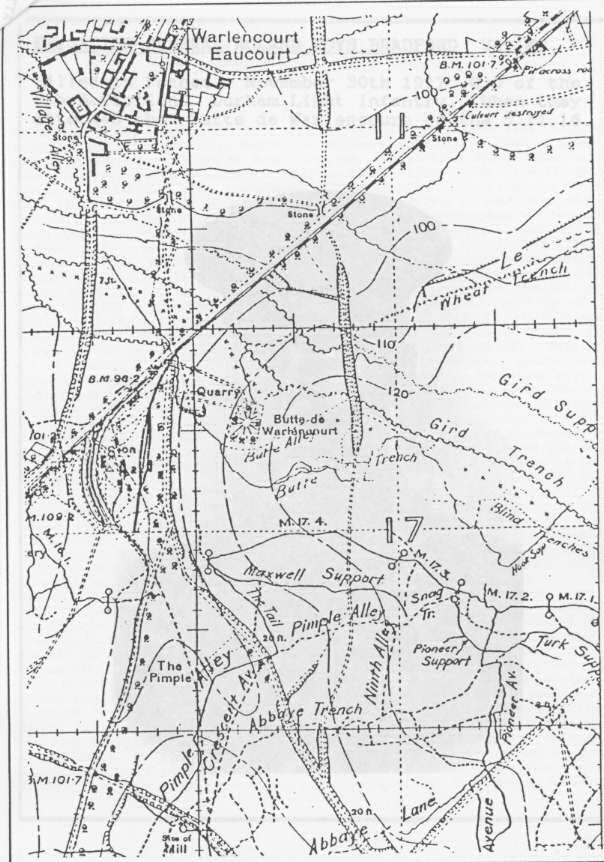 Map of the Warlencourt Eaucourt Area