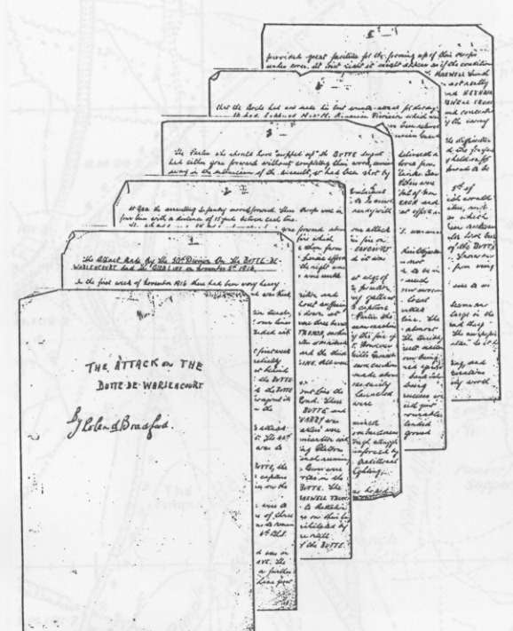 Photocopy (reduced) of Roland's original handwritten field report about attack on the Butte-de-Warlencourt
