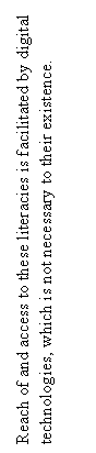 Text Box: Reach of and access to these literacies is facilitated by digital technologies, which is not necessary to their existence.