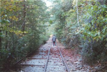 David walking the narrow gauge tracks
