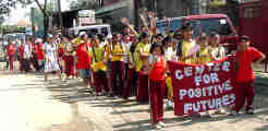 Click here to enlarge the photo of the students lining up for Intramurals at Center for Positive Futures