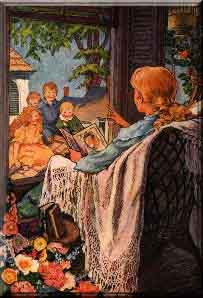 Picture of mother reading to children