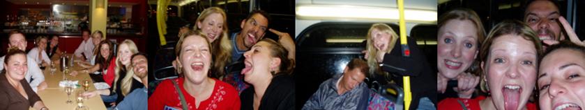 [left to right] Sarah, Josh, Anna, Anna, Dave, Liz, Jane, Sal & I; Cray double decker photos; Has Dave fallen asleep?; Some more fun!