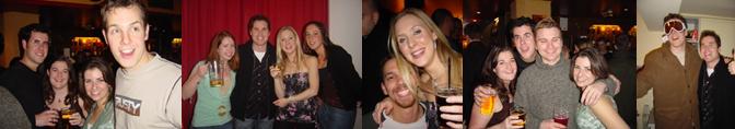 Photos from Cam's birthday night. [Left to right] Simon, Caz, Amanda and Cam; our roomie Mary-Francis, Wayne, Sal and a random on the end; Sal has grown an aweful lot while in UK; Simon and Caz, Amanda with her roomie, Steve; Cam wearing his 
