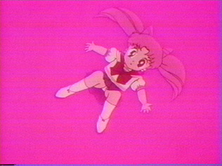 A bit of Chibi Usa's underwear is squeezed between her legs