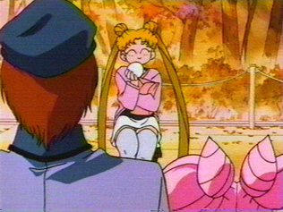 Usagi's short skirt shows a bit of her underwear ^-^