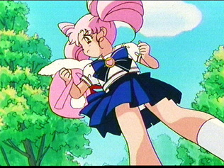 Chibi Usa gets het backpack, while her underwear shows