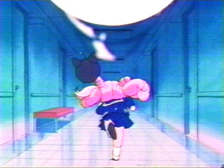 Chibi Usa runs showing the left edge of her underpants