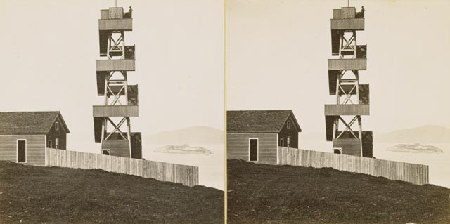 Carleton Watkins
Russian Hill Observatory
albumen silver stereograph, mounted on card stock
1863