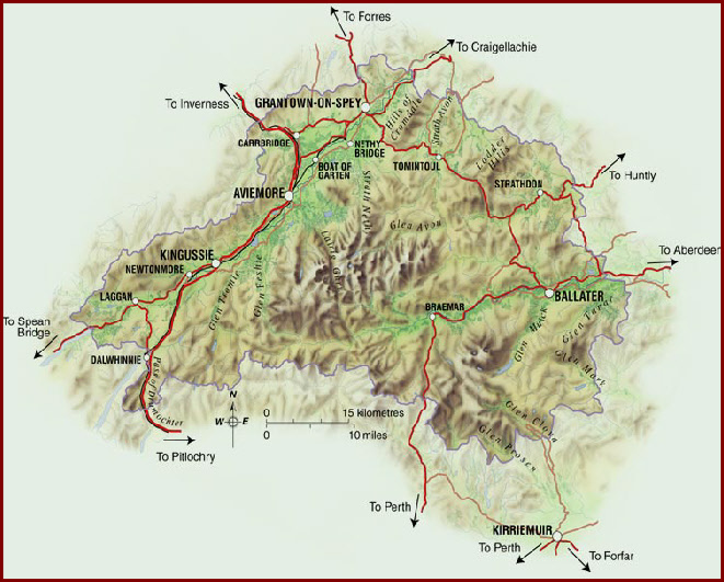 a map depicting the cairngorms national park and its salient features