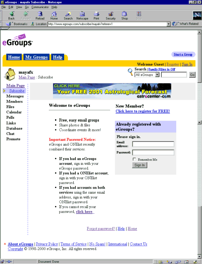 Standard eGroup Subscribe