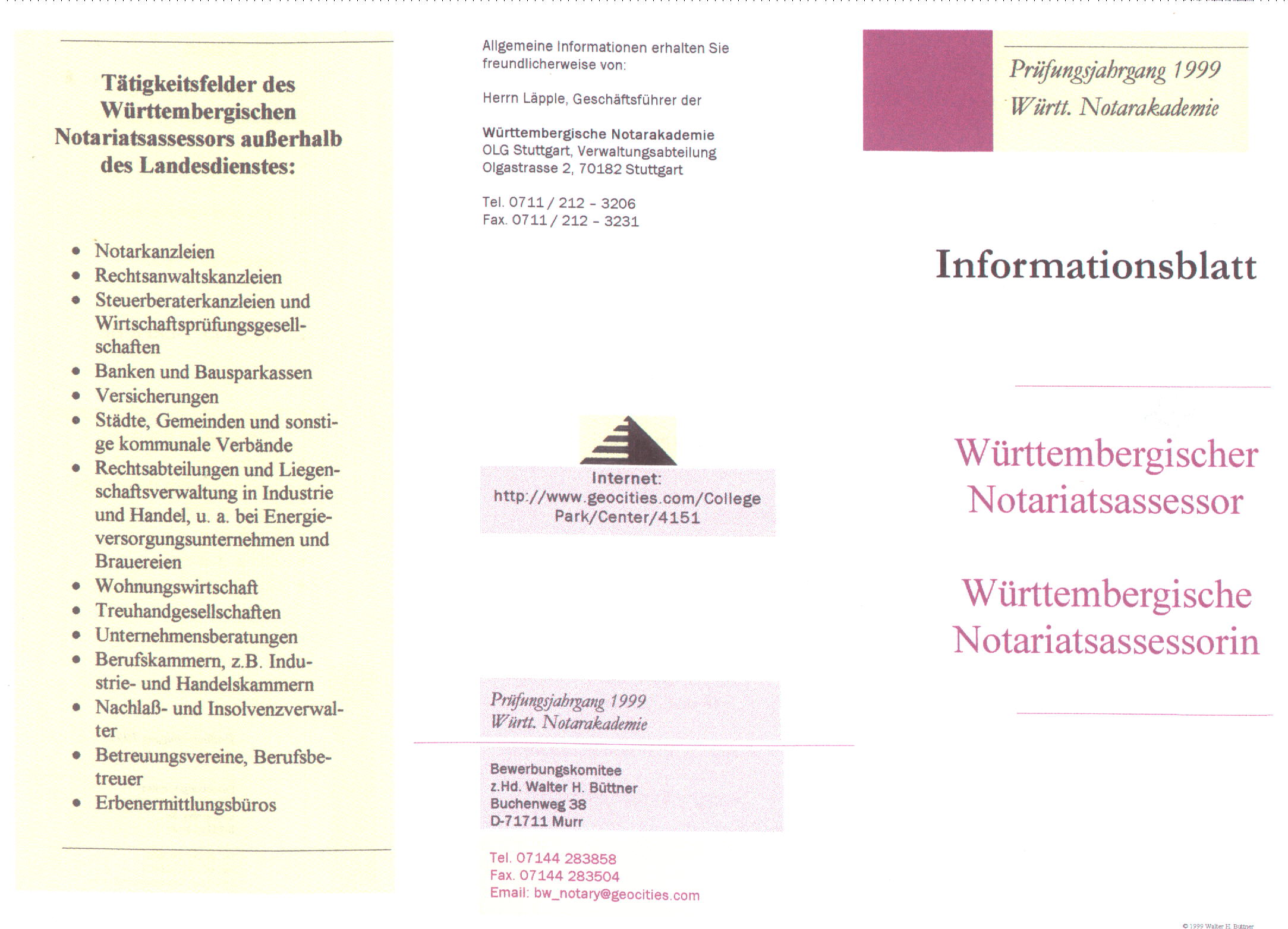 Vorderseite Informationsblatt