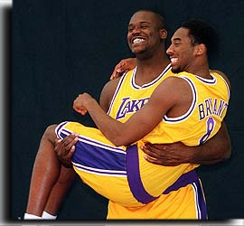 Kobe in the arms of Shaq