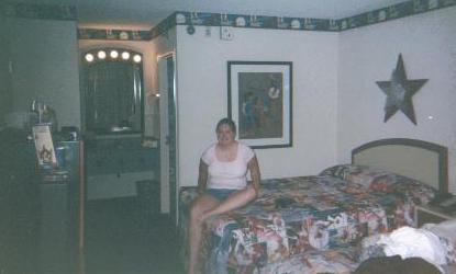 Jen in our Hotel Room