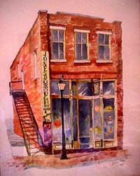 Jonesborough Art Glass Gallery, watercolor by Nancy Earnest