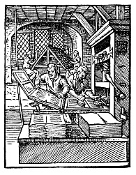 Woodblock printing press of 1568 (Source: public domain - Wikimedia Commons)