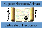 Hugs for Homeless Animals Certificate of Recognition for outstanding work done for the animals