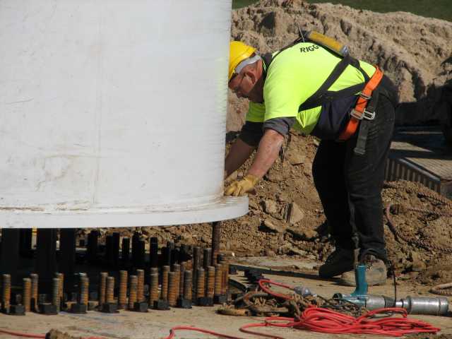 Placing tower on concrete footing