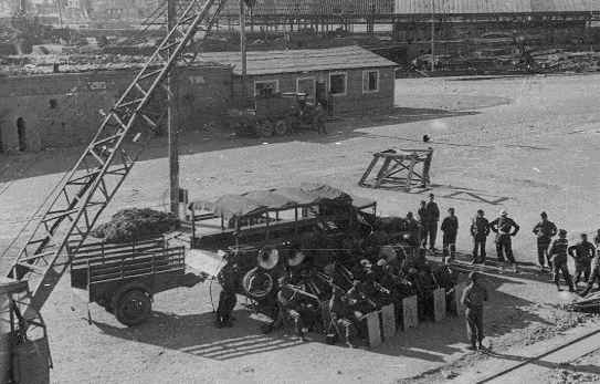  Army band plays on the dock for the Santa Maria