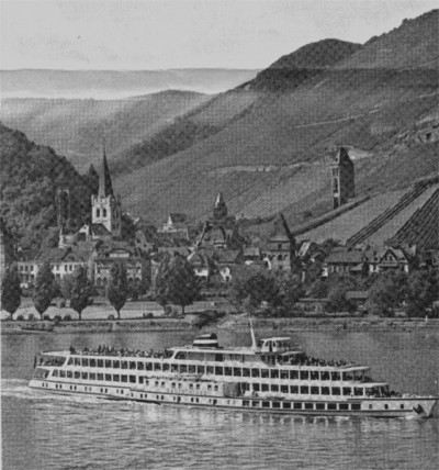 Scene of Rhine River with tour boat