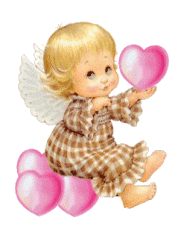 angel on bushel basket holding pink heart