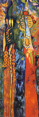 Stelen, 2000, 200 x 65 cm, Eitempera auf Leinen