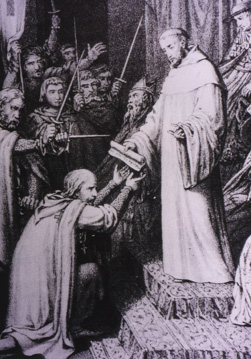 In Outremer unter dem Beisein von Balduin II. ( Patriarch von Jerusalem ), legte Hugue de Payens einen Schwur ab. Von nun an, wollten sie, die Tempelritter, f�r immer im Dienste Gottes stehen. 
