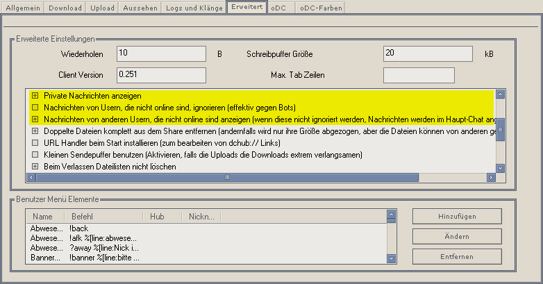 erweiterte einstellung