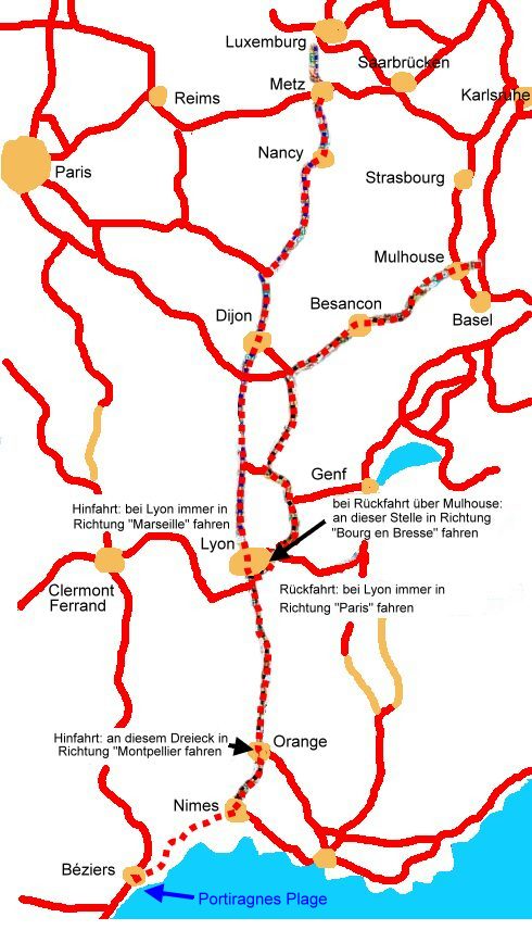 Route nach Frankreich