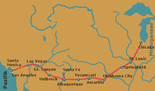 Route anklicken: Von Chicago nach Santa Monica