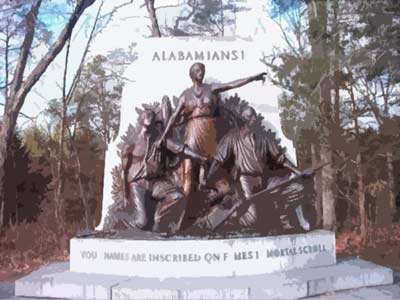  A statue to the bravery of the Alabama soldiers at Gettysburg