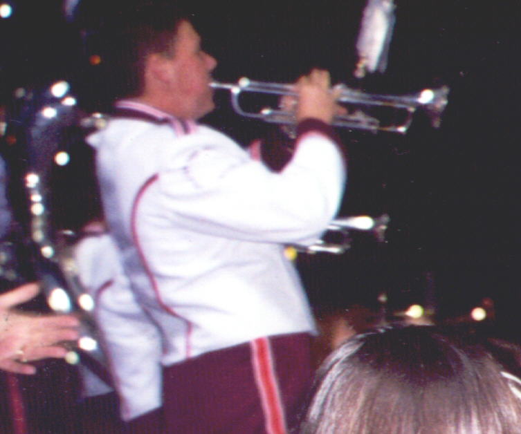 This is me playing at the same football game. See my beautiful silver trumpet?