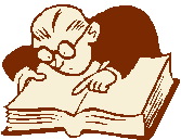 Graphic of a person reading a book.