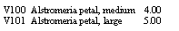 Text Box: V100  Alstromeria petal, medium    4.00V101  Alstromeria petal, large         5.00
