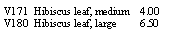 Text Box: V171  Hibiscus leaf, medium    4.00V180  Hibiscus leaf, large         6.50