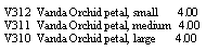 Text Box: V312  Vanda Orchid petal, small       4.00V311  Vanda Orchid petal, medium   4.00V310  Vanda Orchid petal, large       4.00