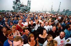 A very happy Quo crowd on the Ark Royal - copyright Navy News Online 2002