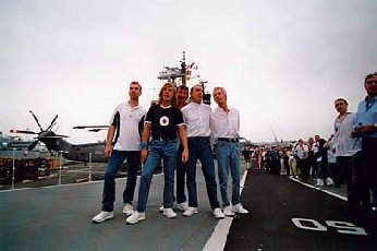 The Quo take the deck of the Ark Royal - copyright Navy News Online 2002