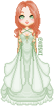 a pretty red-haired girl with a green gown