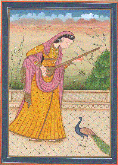 a lady and a peacock