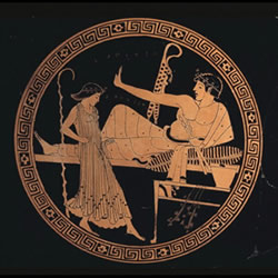 Attic red-figure cup. Page 59 Dalby and Grainger The Classical Cookbook 2000