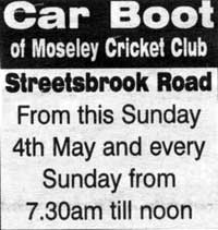 car boot of moseley cricket club every sunday 2008