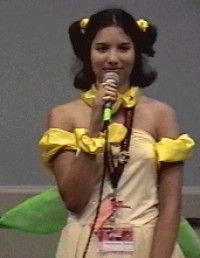 Stephanie giving us a timid smile before her performance