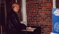Chandler Hadraba scanning his ballot.